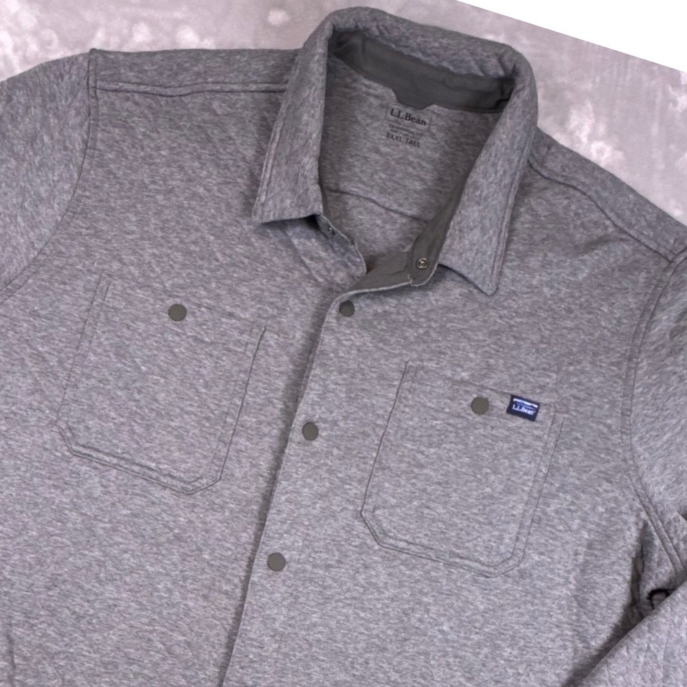 LL Bean Mens XXXL Tall Gray Quilted Snap Front Shirt Jacket Traditional Fit